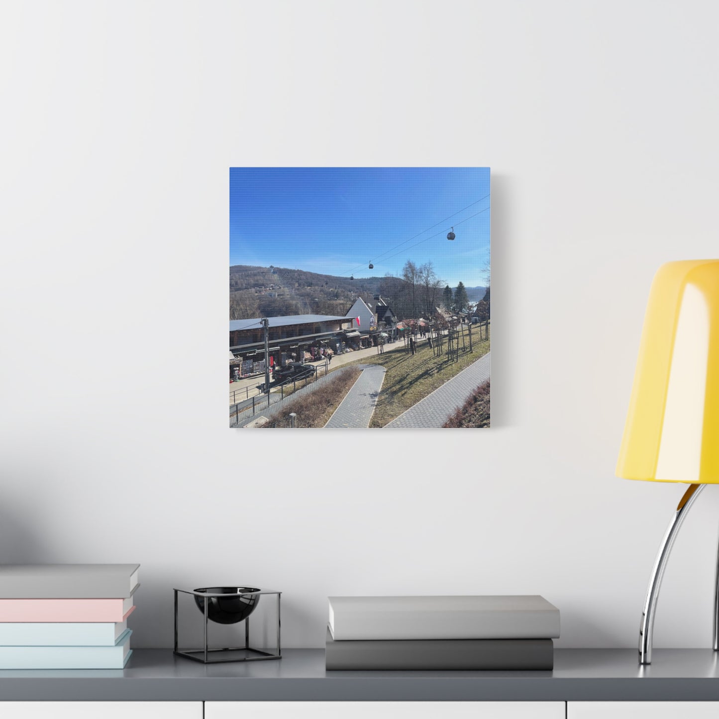 Resort Gondola Matte Canvas Wall Art — Mountain Village Landscape Print