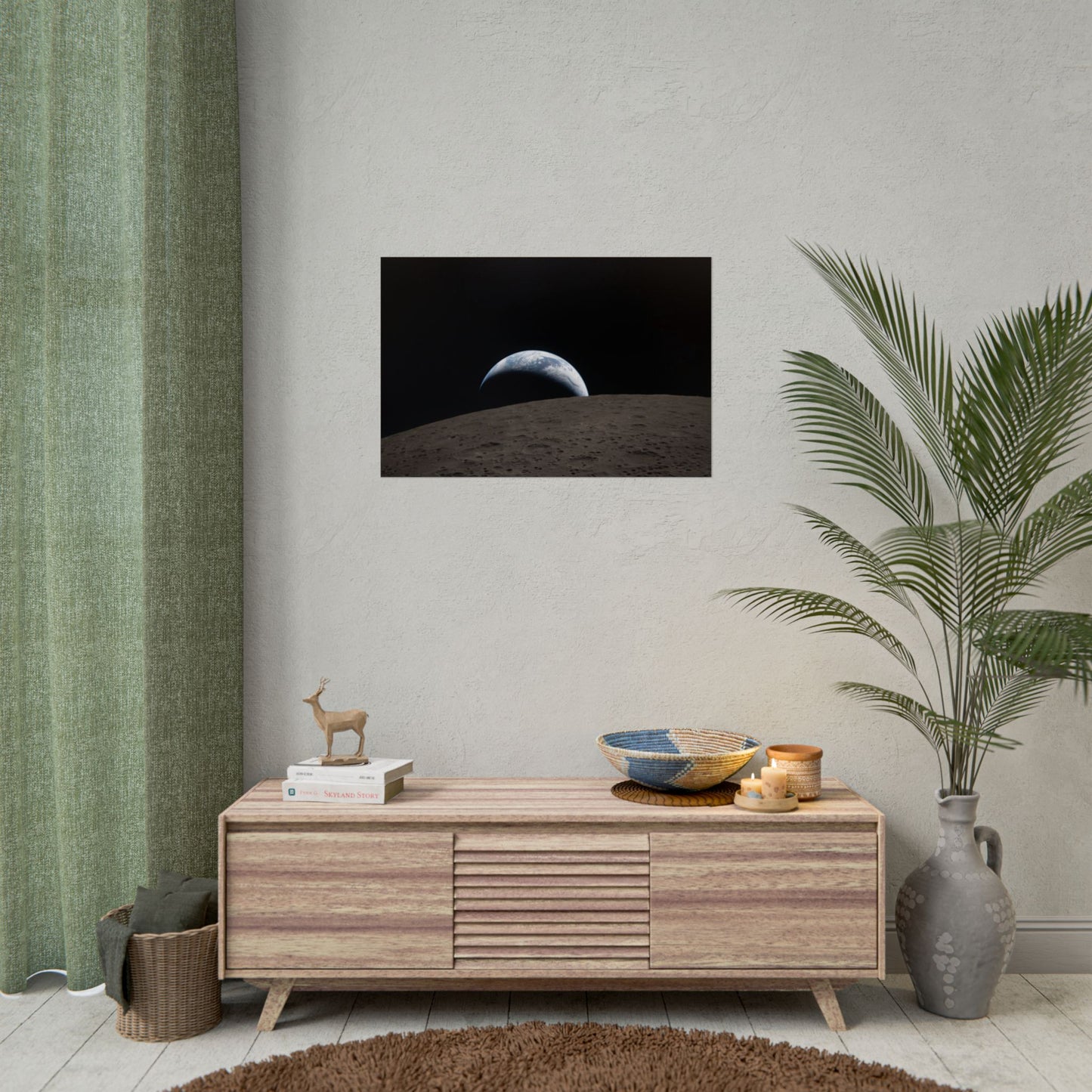 Earthrise Over Lunar Horizon Poster — Lunar Landscape Wall Art