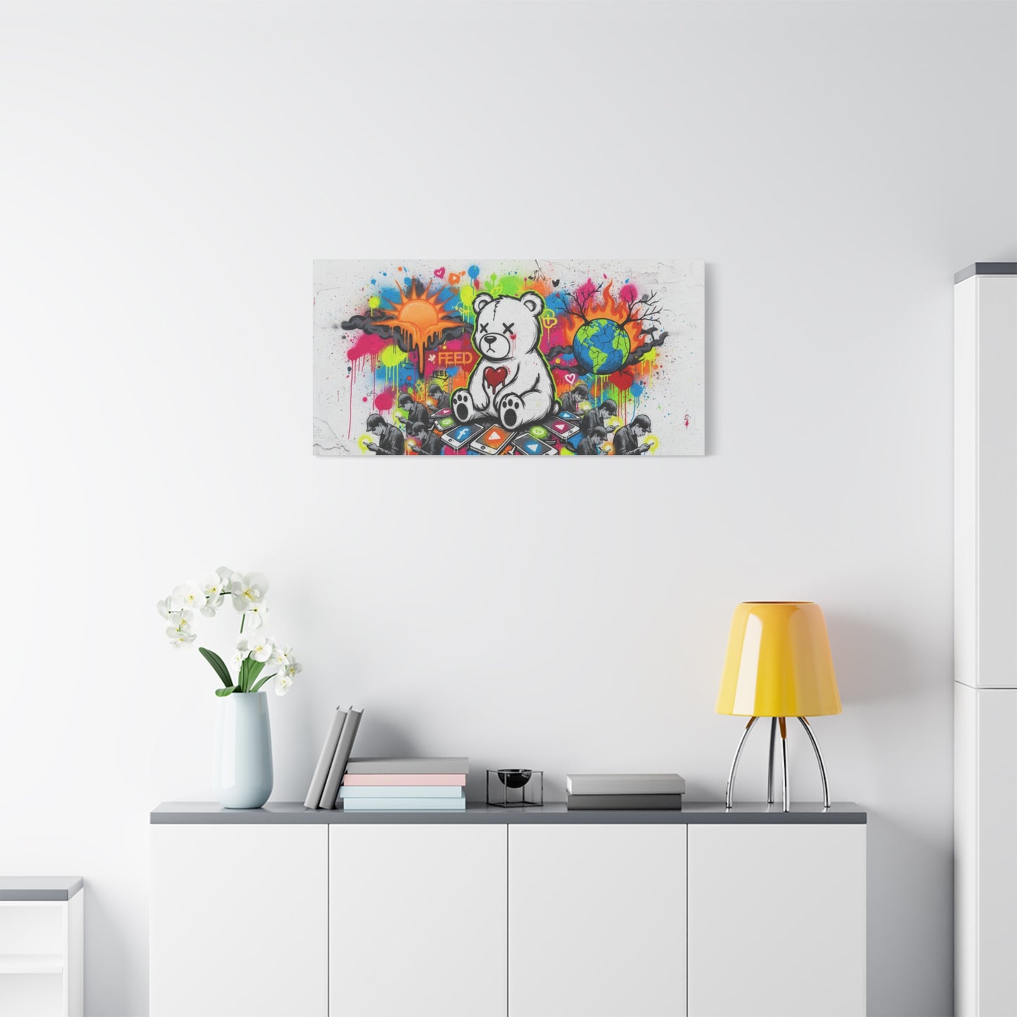 Graffiti Teddy Bear Matte Canvas Wall Art — Colourful Urban Pop Street Art Print