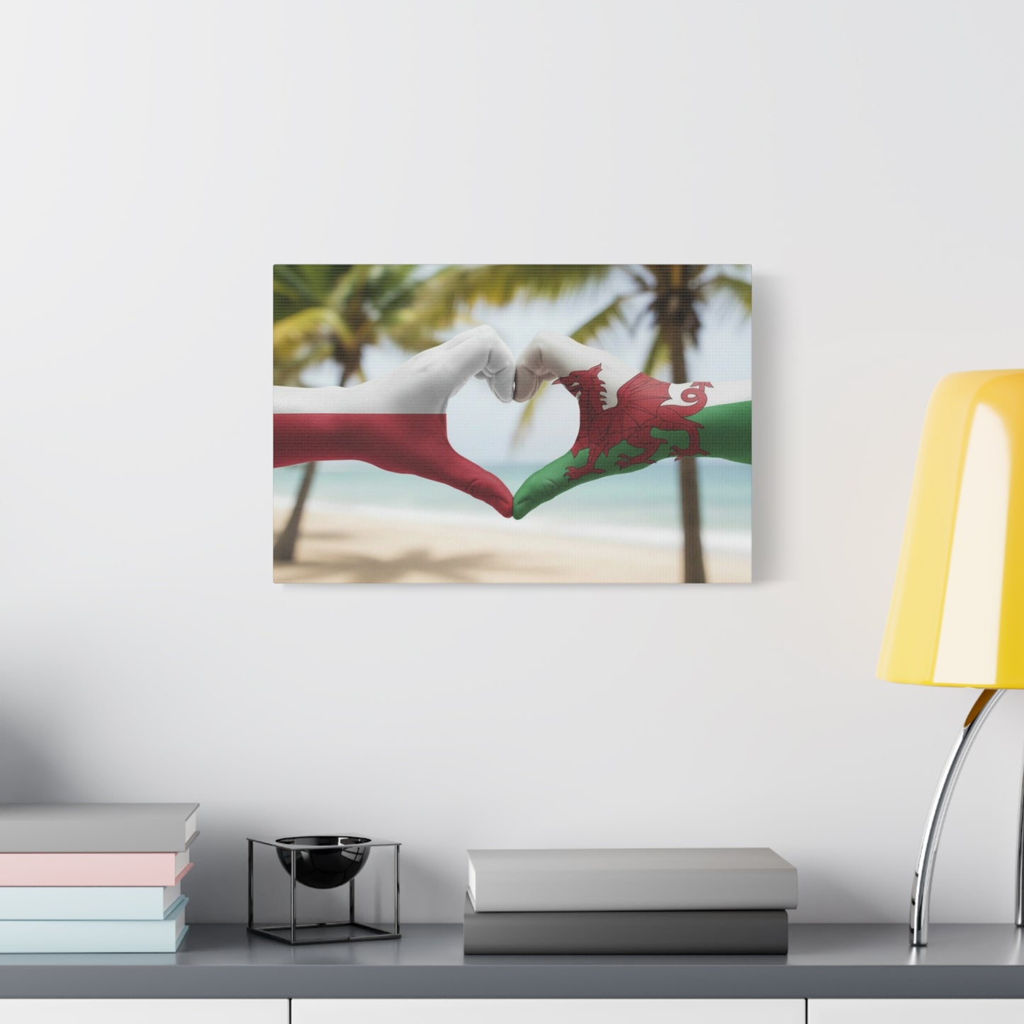 Welsh & Polish Flag Heart Canvas — Matte Stretched Wall Art