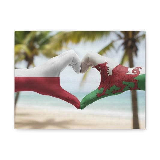 Welsh & Polish Flag Heart Canvas — Matte Stretched Wall Art