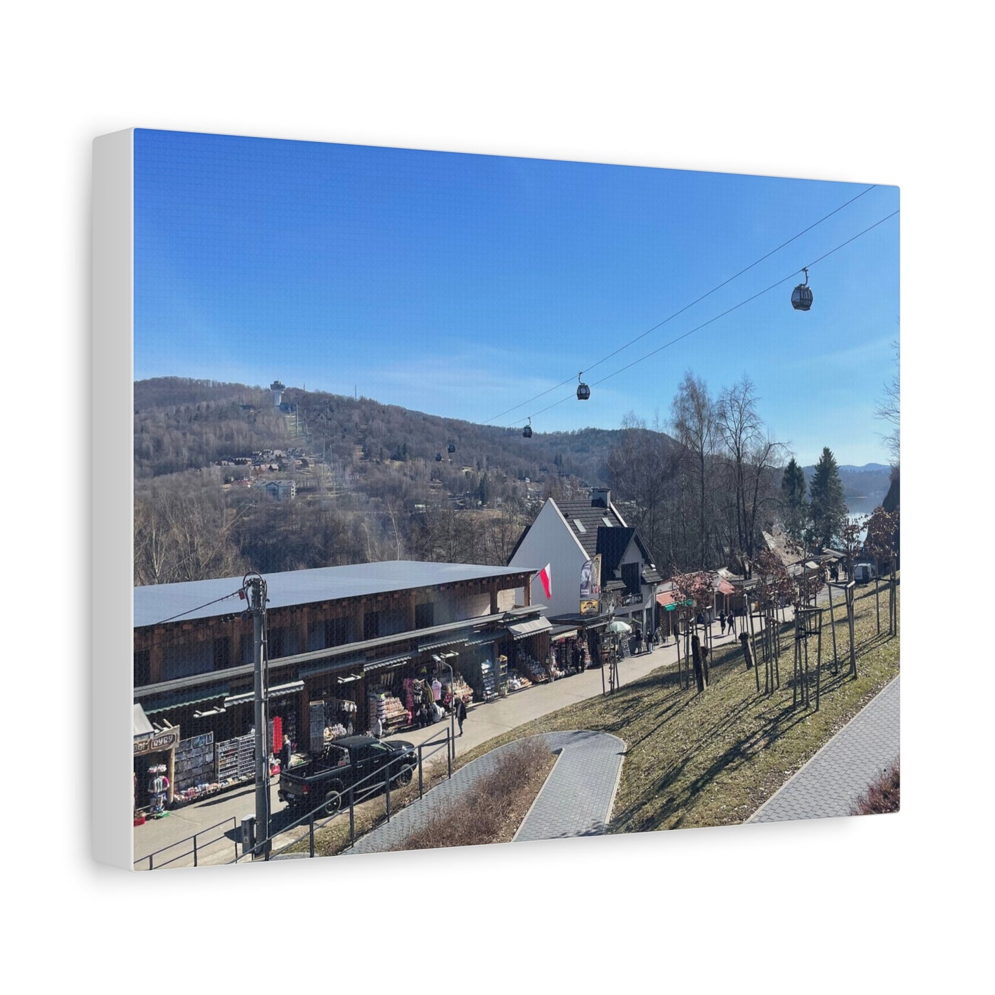 Resort Gondola Matte Canvas Wall Art — Mountain Village Landscape Print