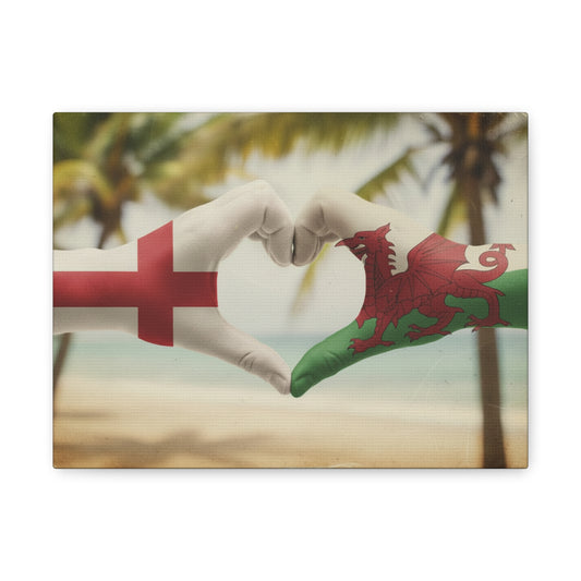 England & Wales Canvas Print — England & Wales Flag Heart Beach Wall Art