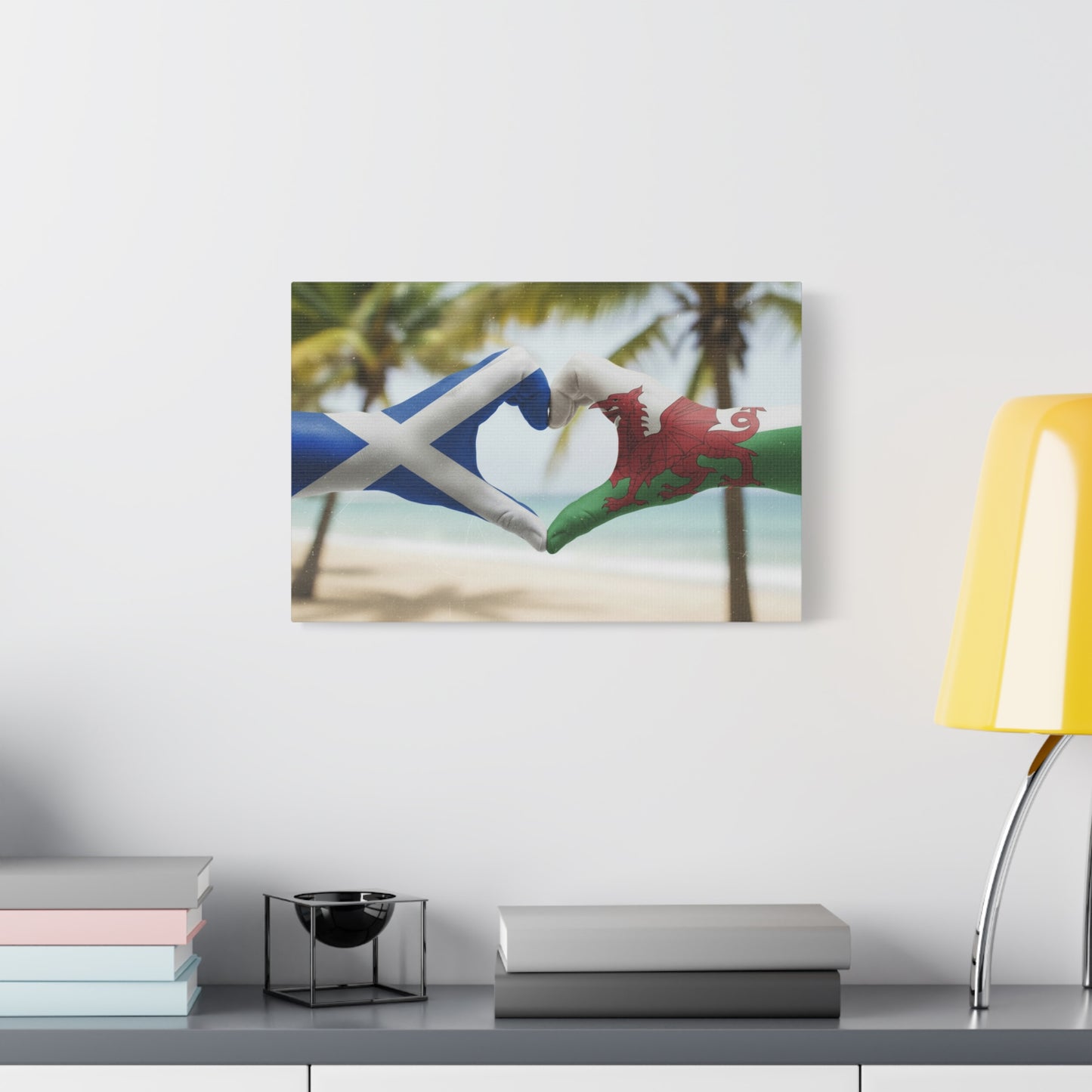Scottish & Welsh Flag Heart Canvas – Stretched Matte Wall Art