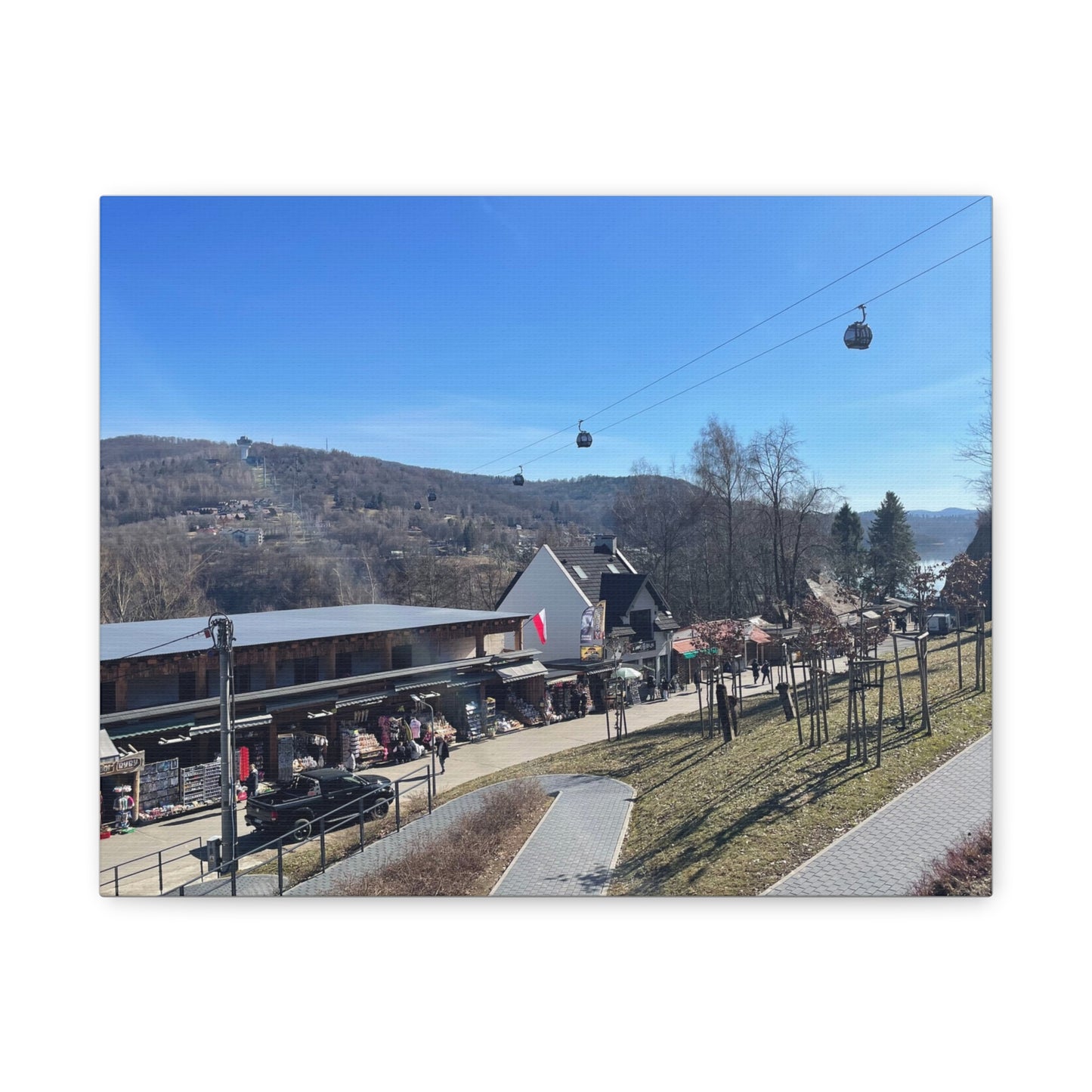 Resort Gondola Matte Canvas Wall Art — Mountain Village Landscape Print