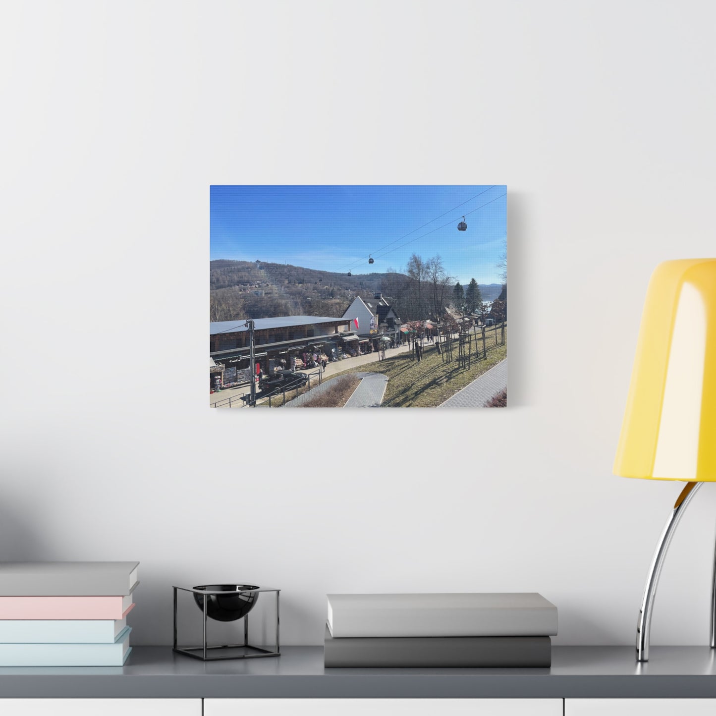 Resort Gondola Matte Canvas Wall Art — Mountain Village Landscape Print
