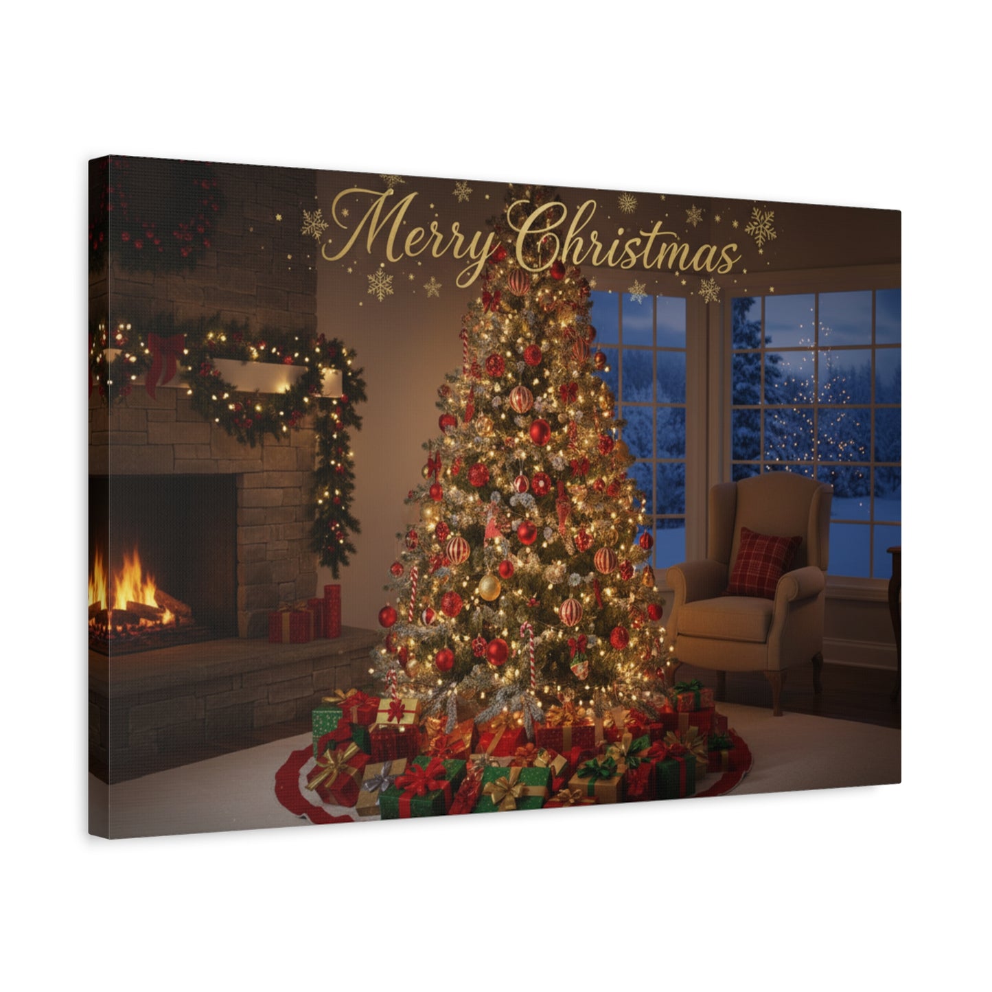 Merry Christmas Holiday Canvas Wall Art — Festive Living Room Christmas Tree Print