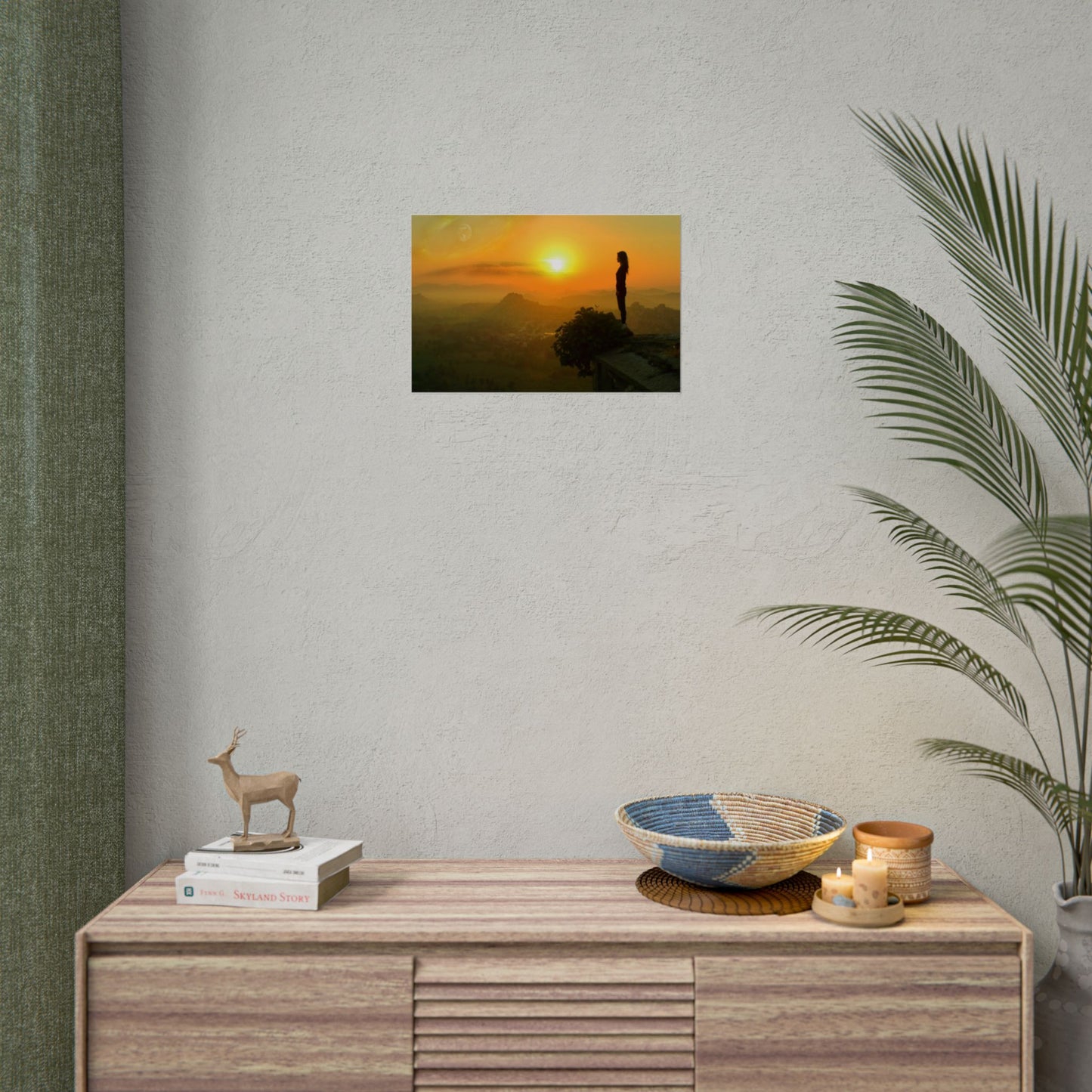 Sunrise Peak Silhouette Rolled Poster — Woman on Mountain Sunrise Wall Art