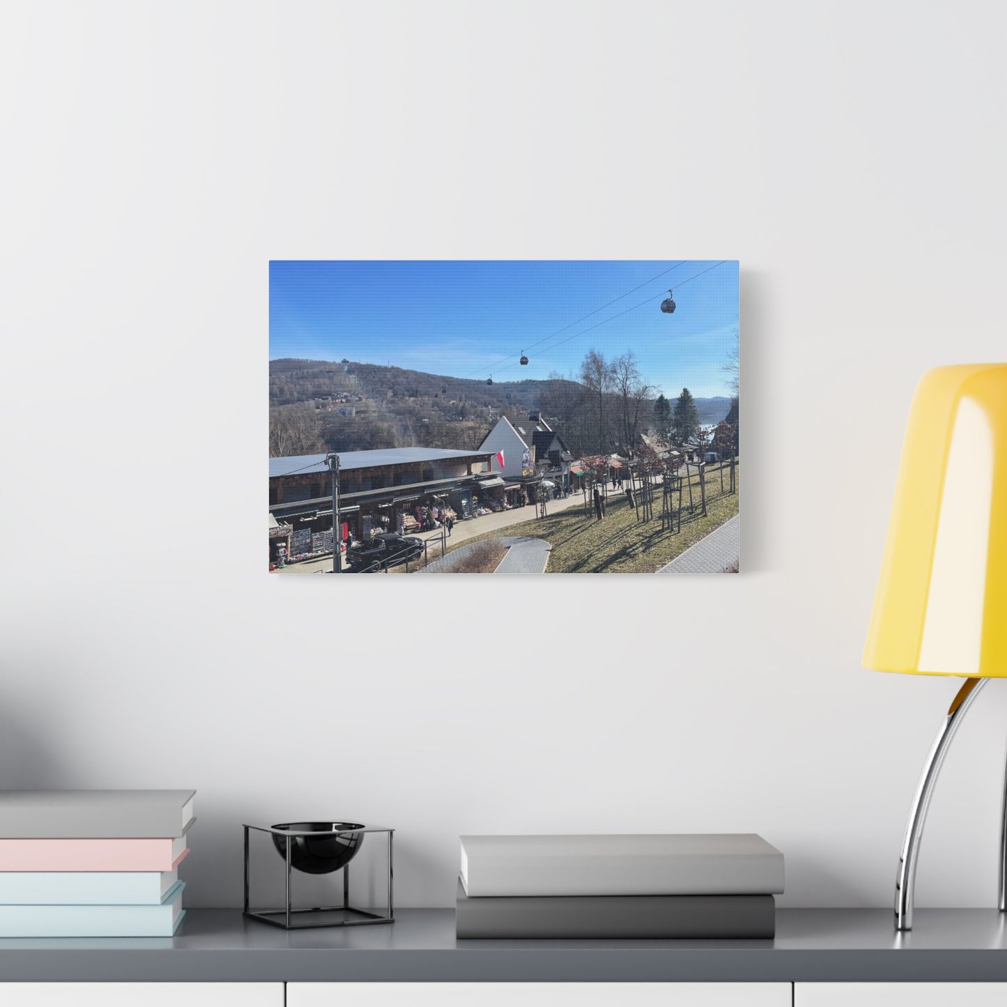 Resort Gondola Matte Canvas Wall Art — Mountain Village Landscape Print