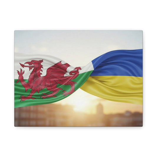 Wales and Ukraine Flags Matte Canvas Print — Stretched Wall Art