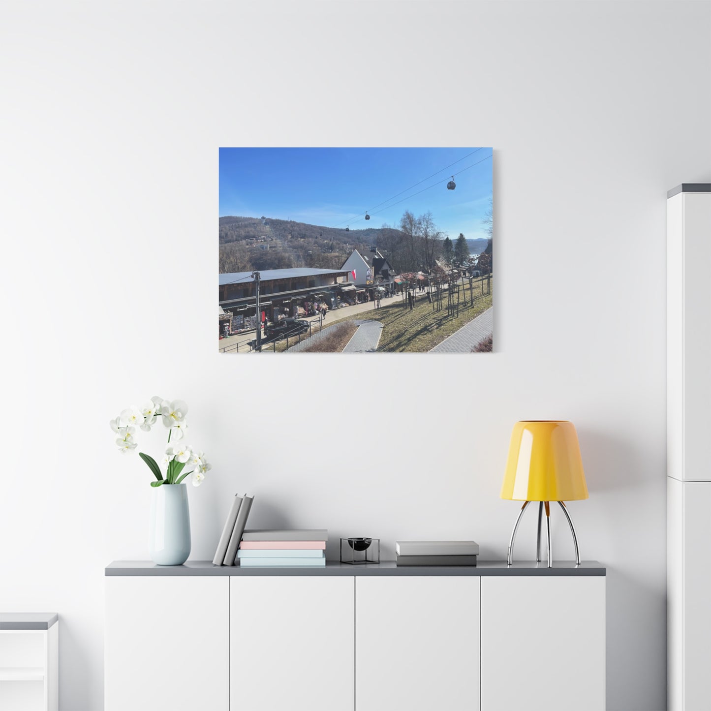 Resort Gondola Matte Canvas Wall Art — Mountain Village Landscape Print