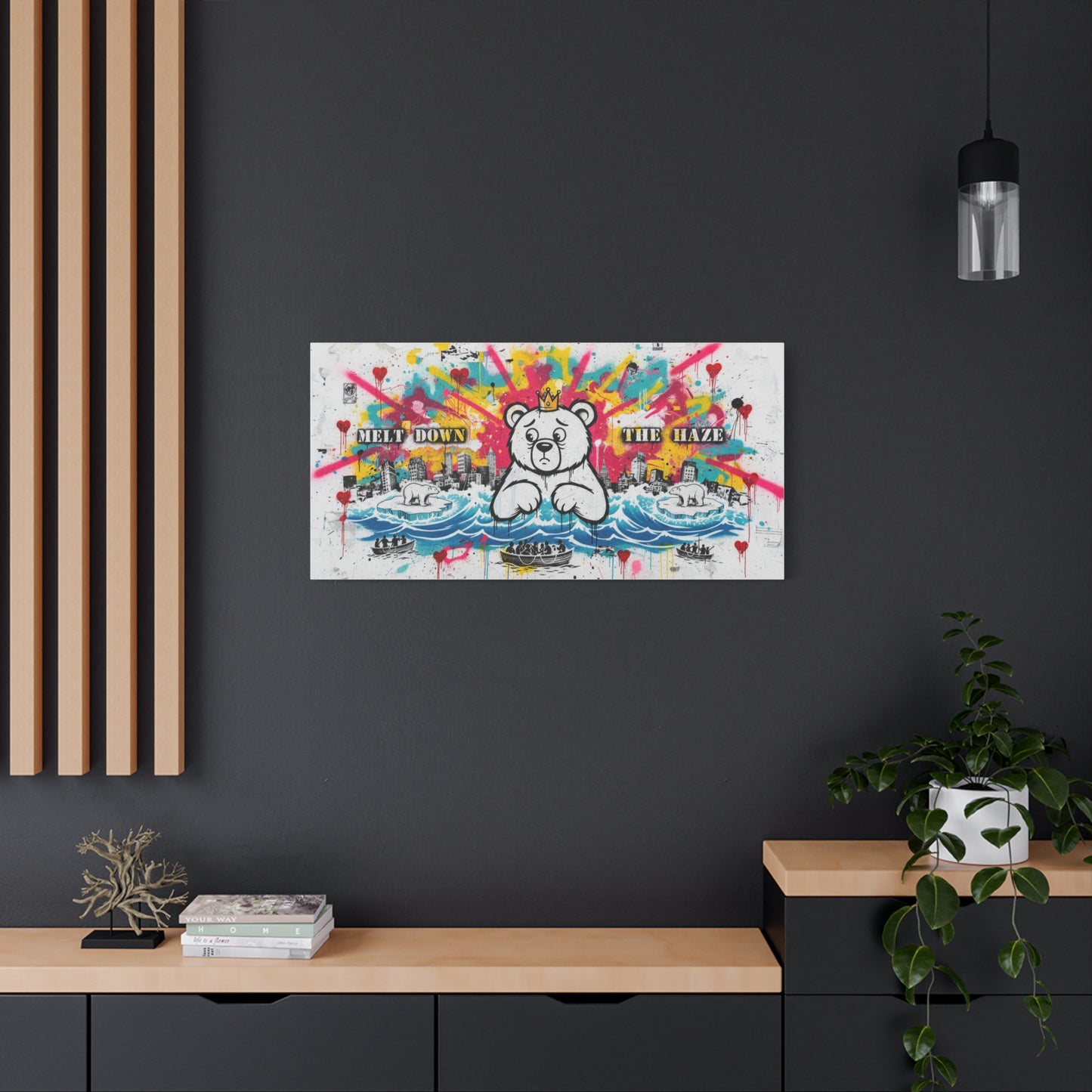 Graffiti Teddy Bear Canvas Art — "Melt Down the Haze" Stretched Matte Print
