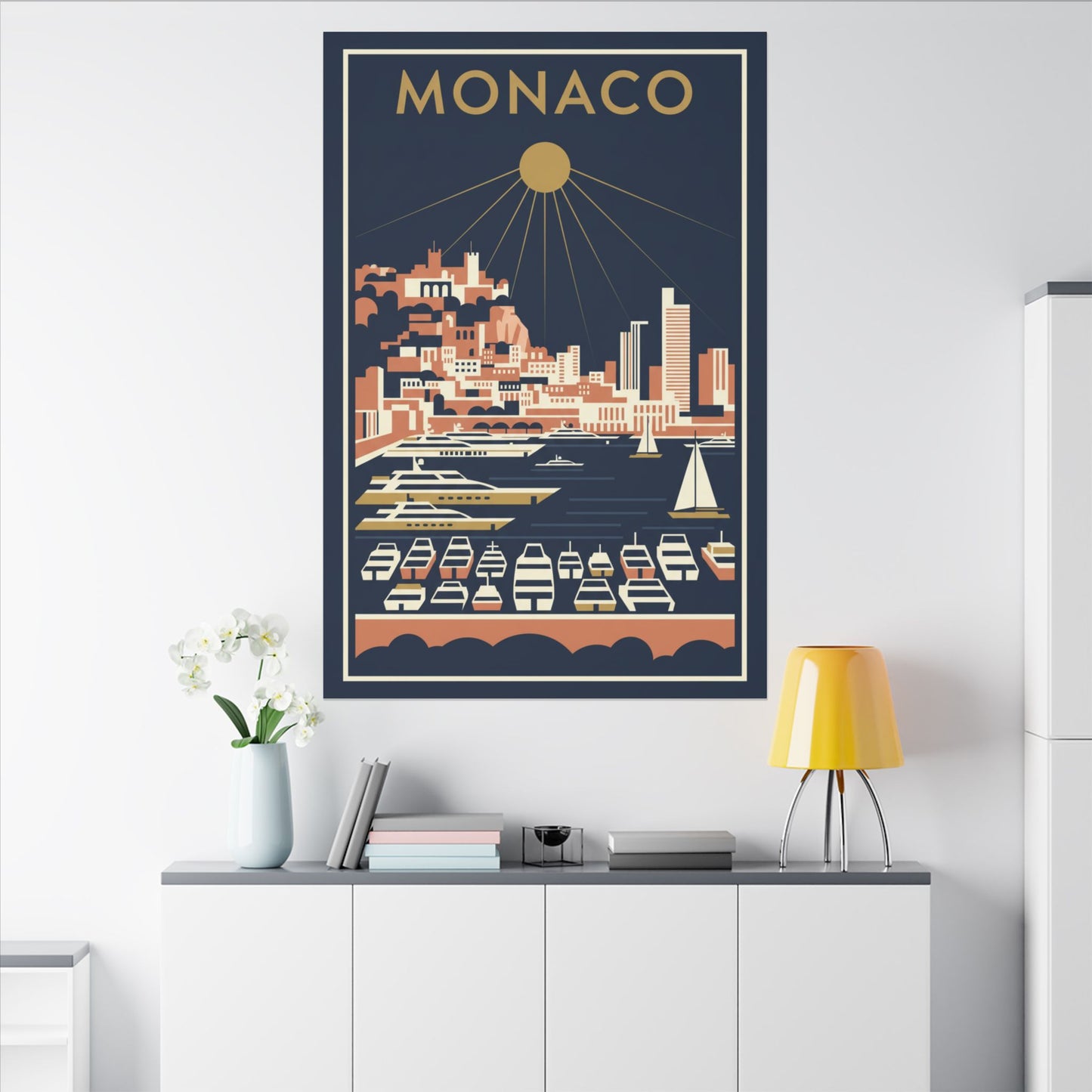 Monaco Harbour Vintage Travel Poster Canvas