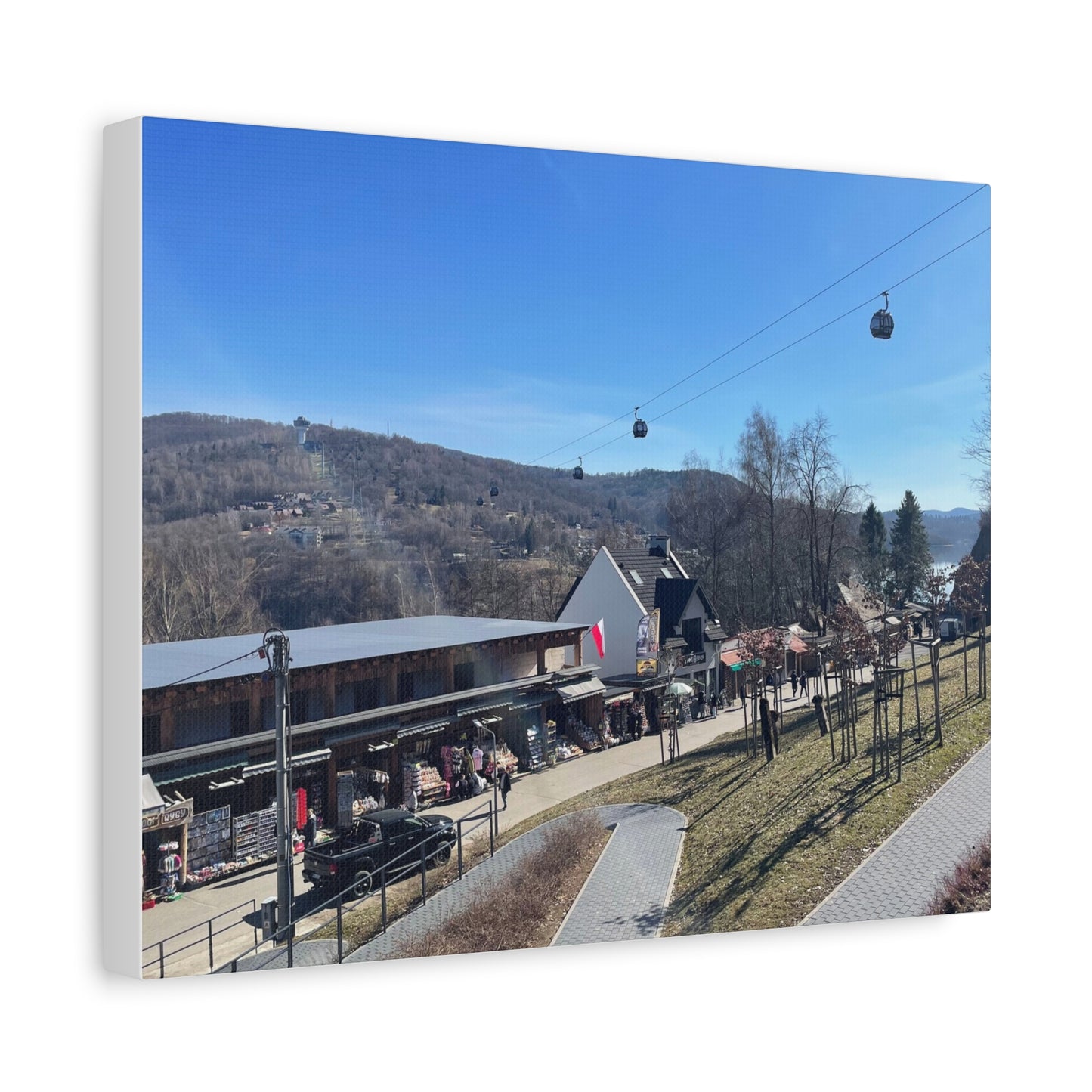 Resort Gondola Matte Canvas Wall Art — Mountain Village Landscape Print