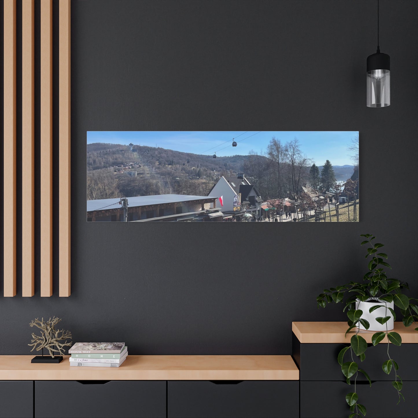 Resort Gondola Matte Canvas Wall Art — Mountain Village Landscape Print