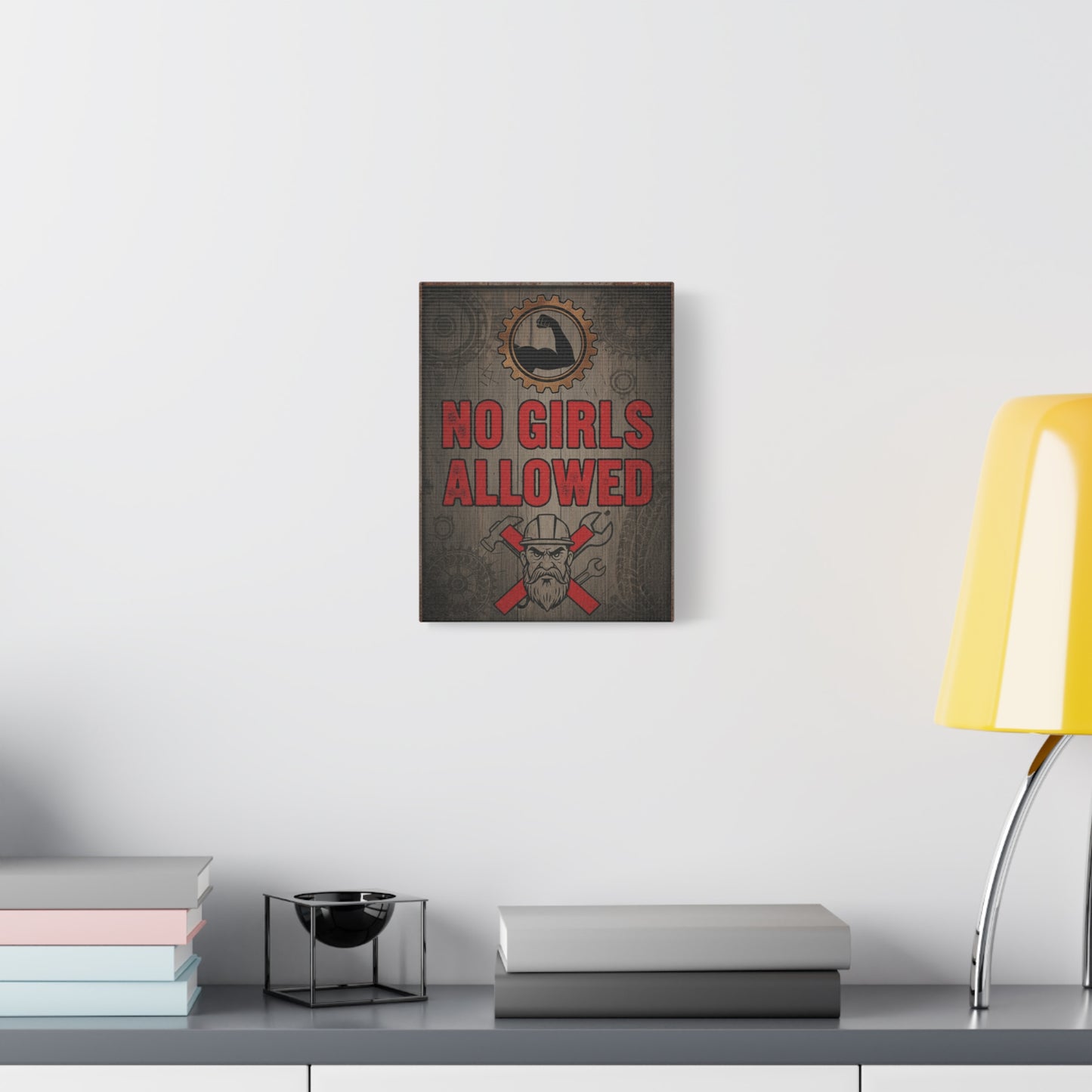 No Girls Allowed Canvas Wall Art - Retro Workshop Sign for Man Cave