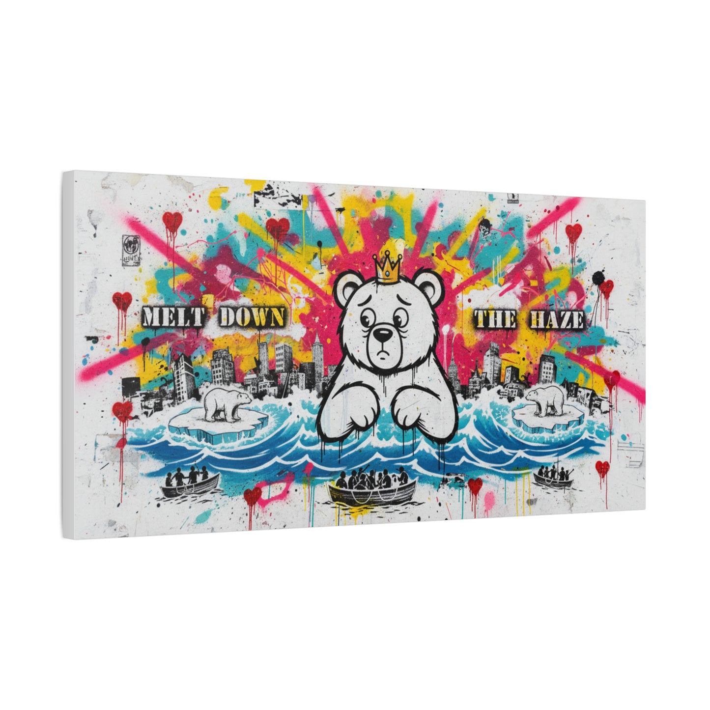 Graffiti Teddy Bear Canvas Art — "Melt Down the Haze" Stretched Matte Print