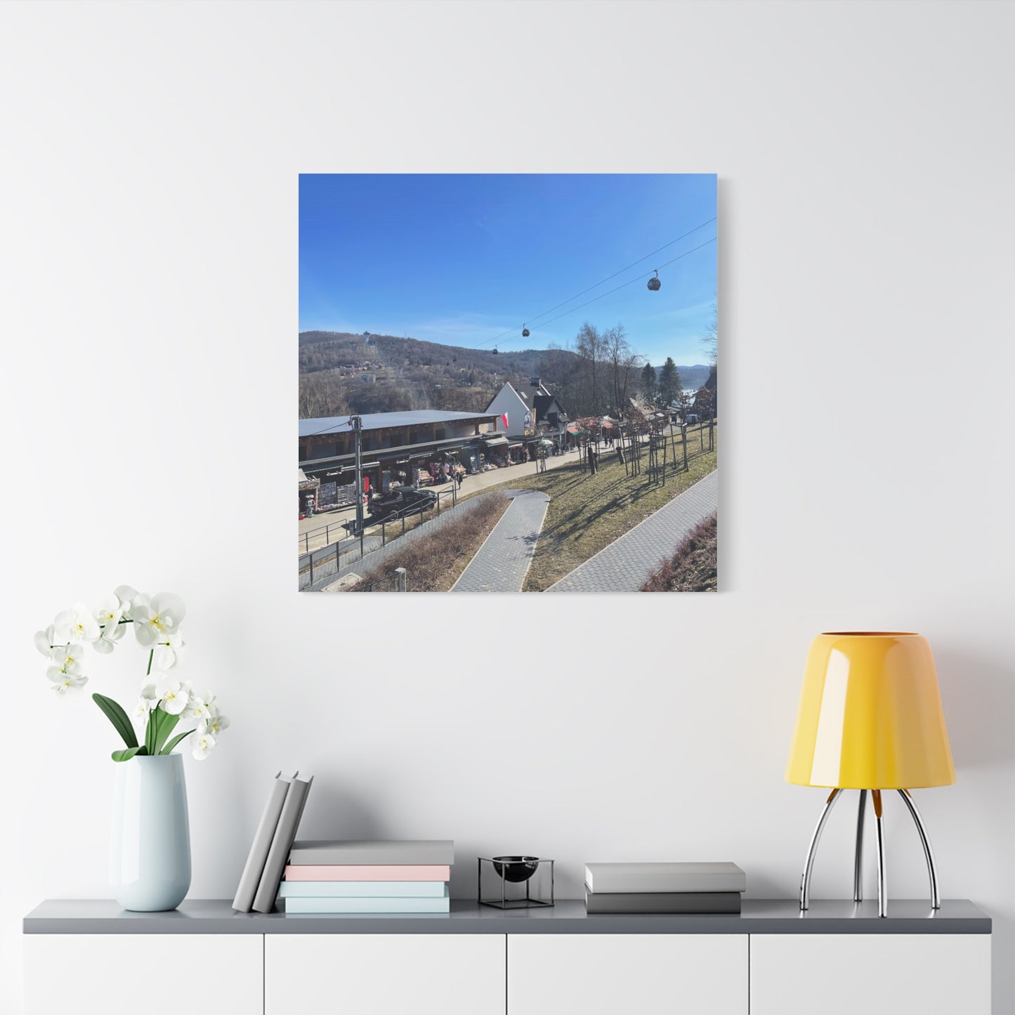 Resort Gondola Matte Canvas Wall Art — Mountain Village Landscape Print