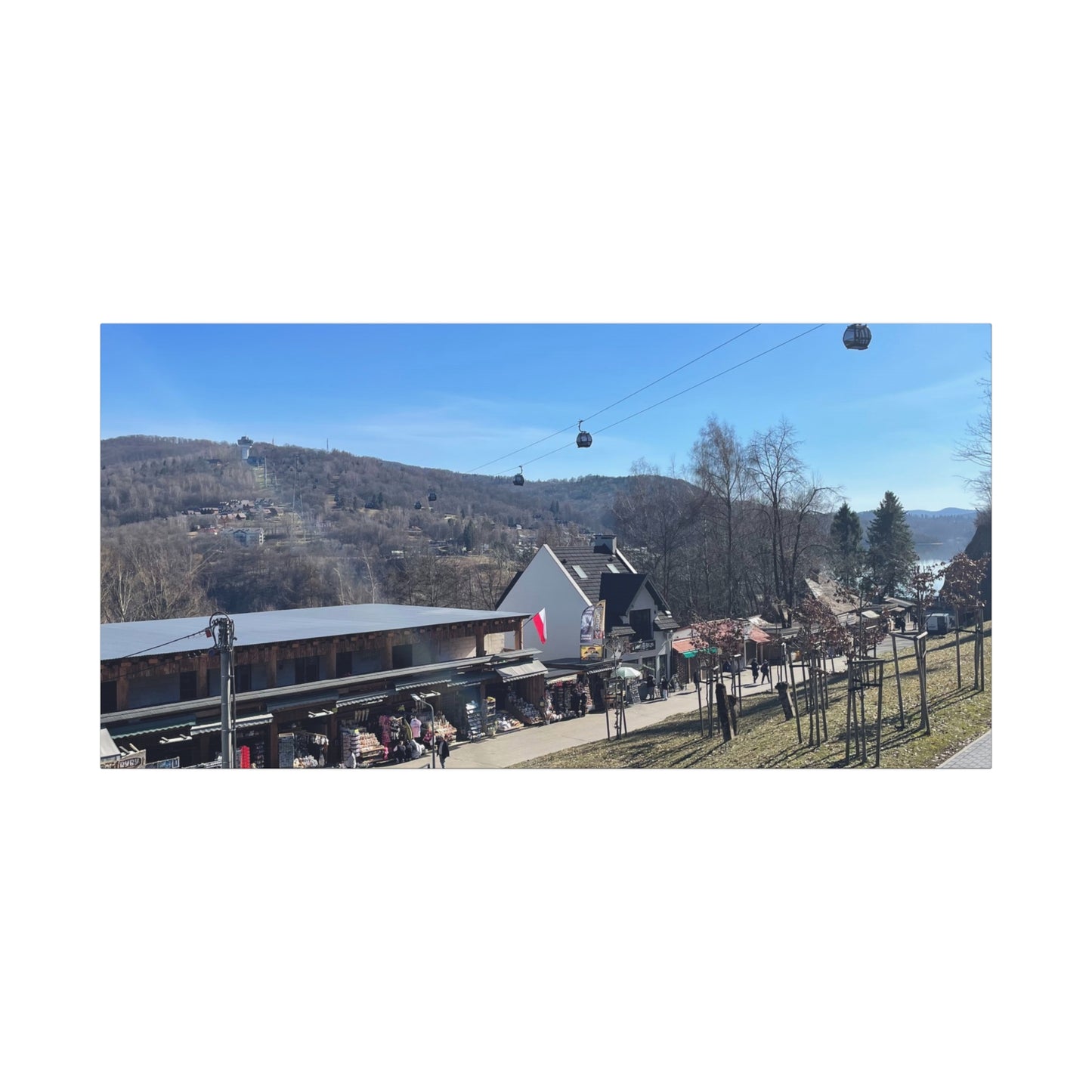 Resort Gondola Matte Canvas Wall Art — Mountain Village Landscape Print