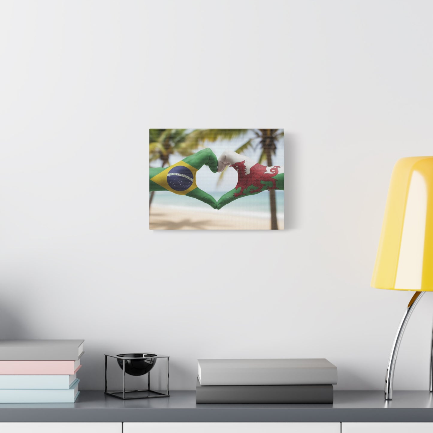 Brazil & Wales Flag Heart Matte Canvas Wall Art — Romantic Beach Pride Decor