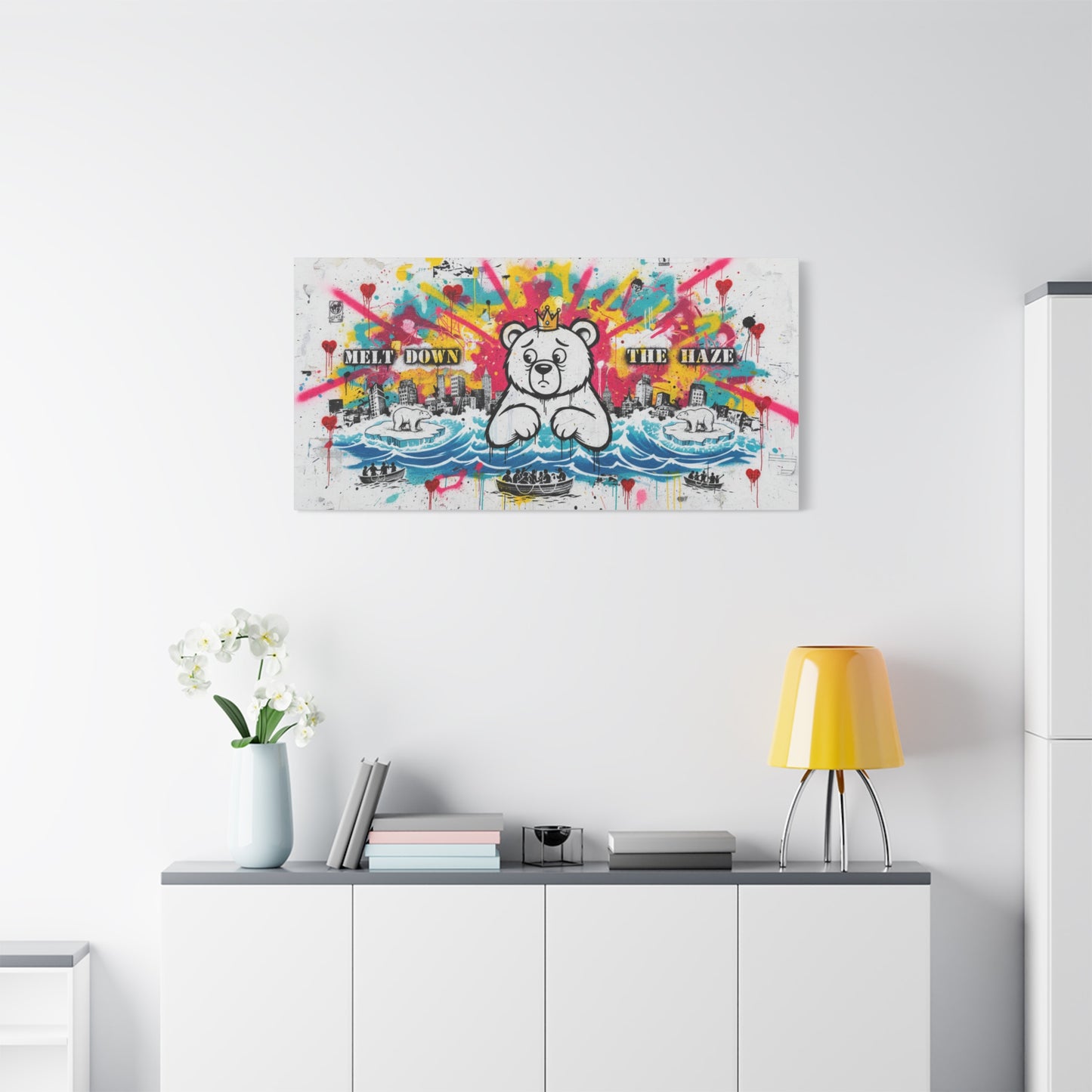 Graffiti Teddy Bear Canvas Art — "Melt Down the Haze" Stretched Matte Print