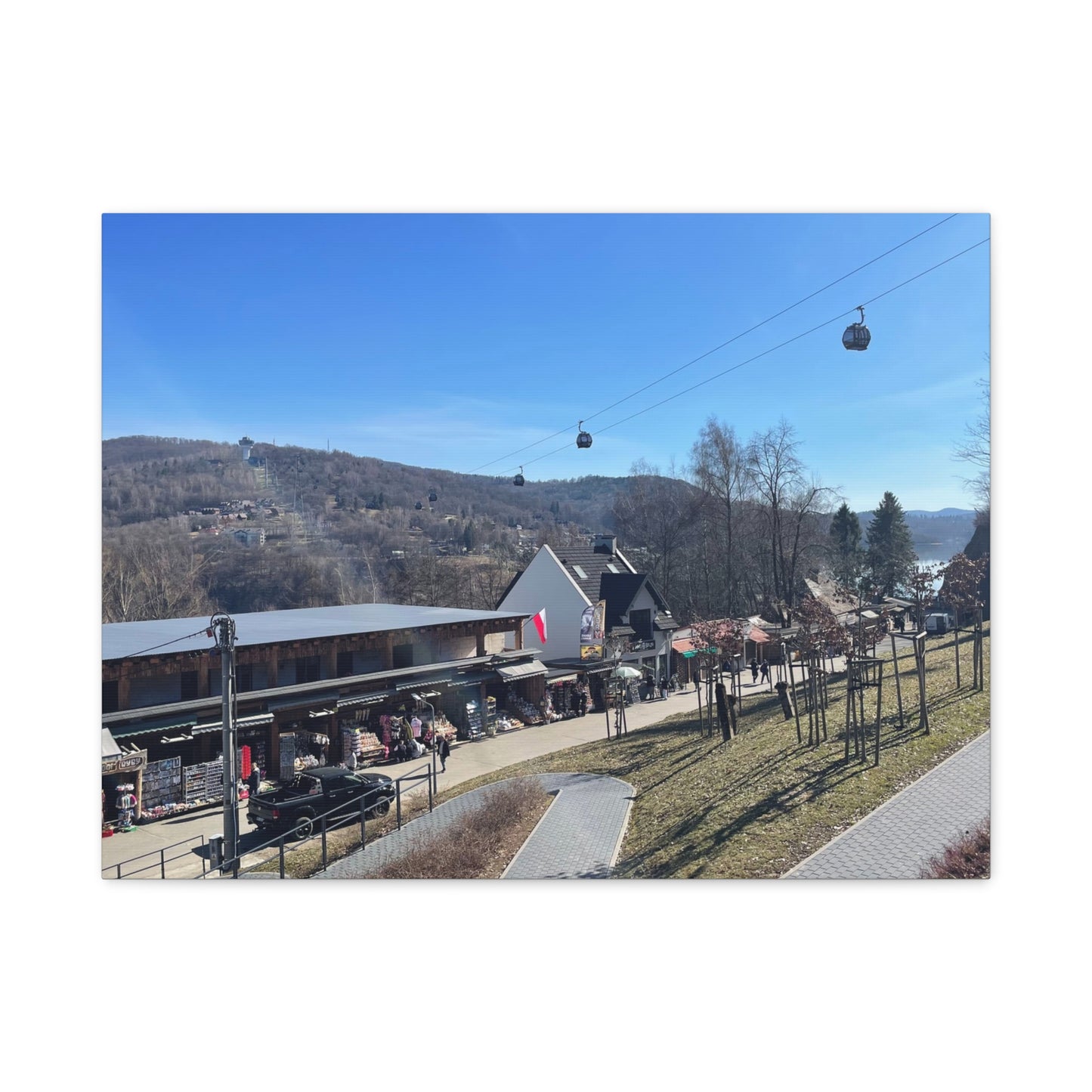 Resort Gondola Matte Canvas Wall Art — Mountain Village Landscape Print