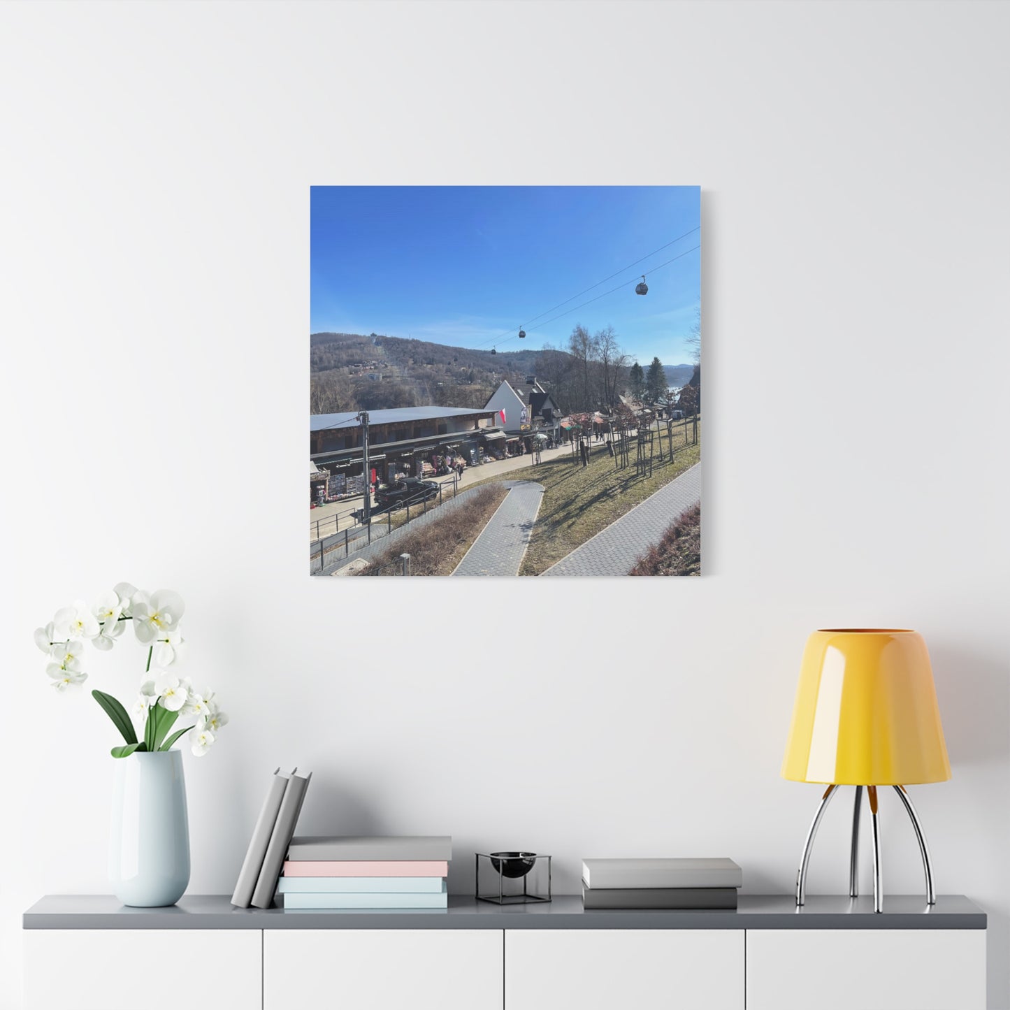 Resort Gondola Matte Canvas Wall Art — Mountain Village Landscape Print