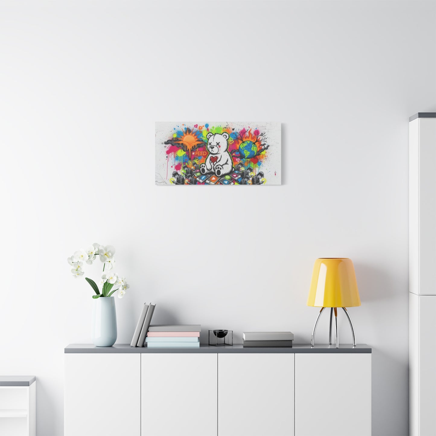 Graffiti Teddy Bear Matte Canvas Wall Art — Colourful Urban Pop Street Art Print