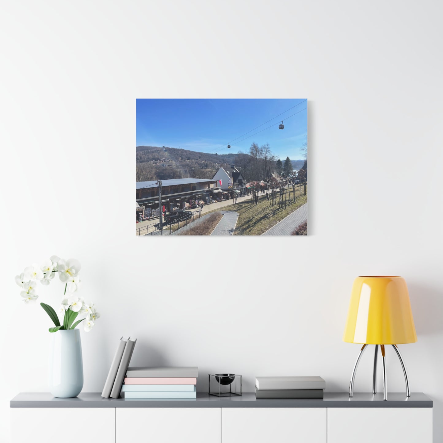 Resort Gondola Matte Canvas Wall Art — Mountain Village Landscape Print