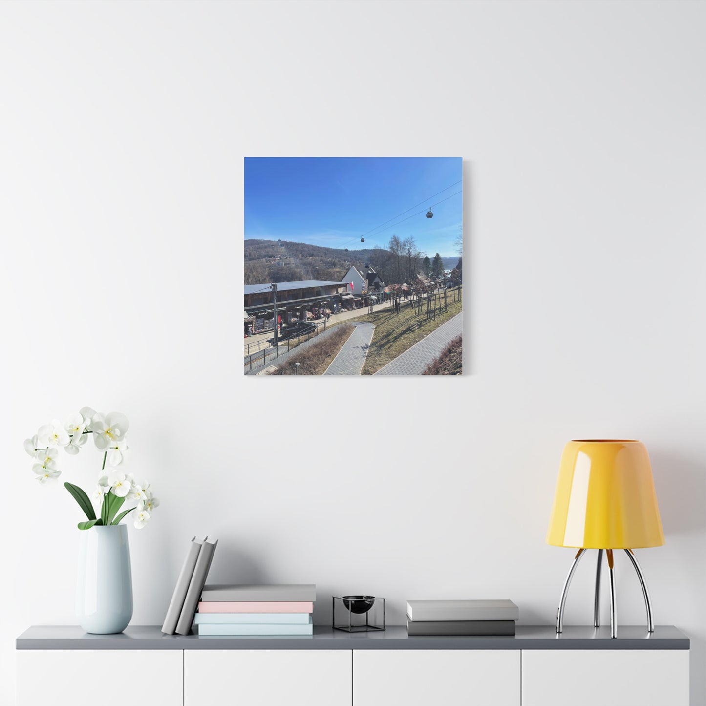 Resort Gondola Matte Canvas Wall Art — Mountain Village Landscape Print