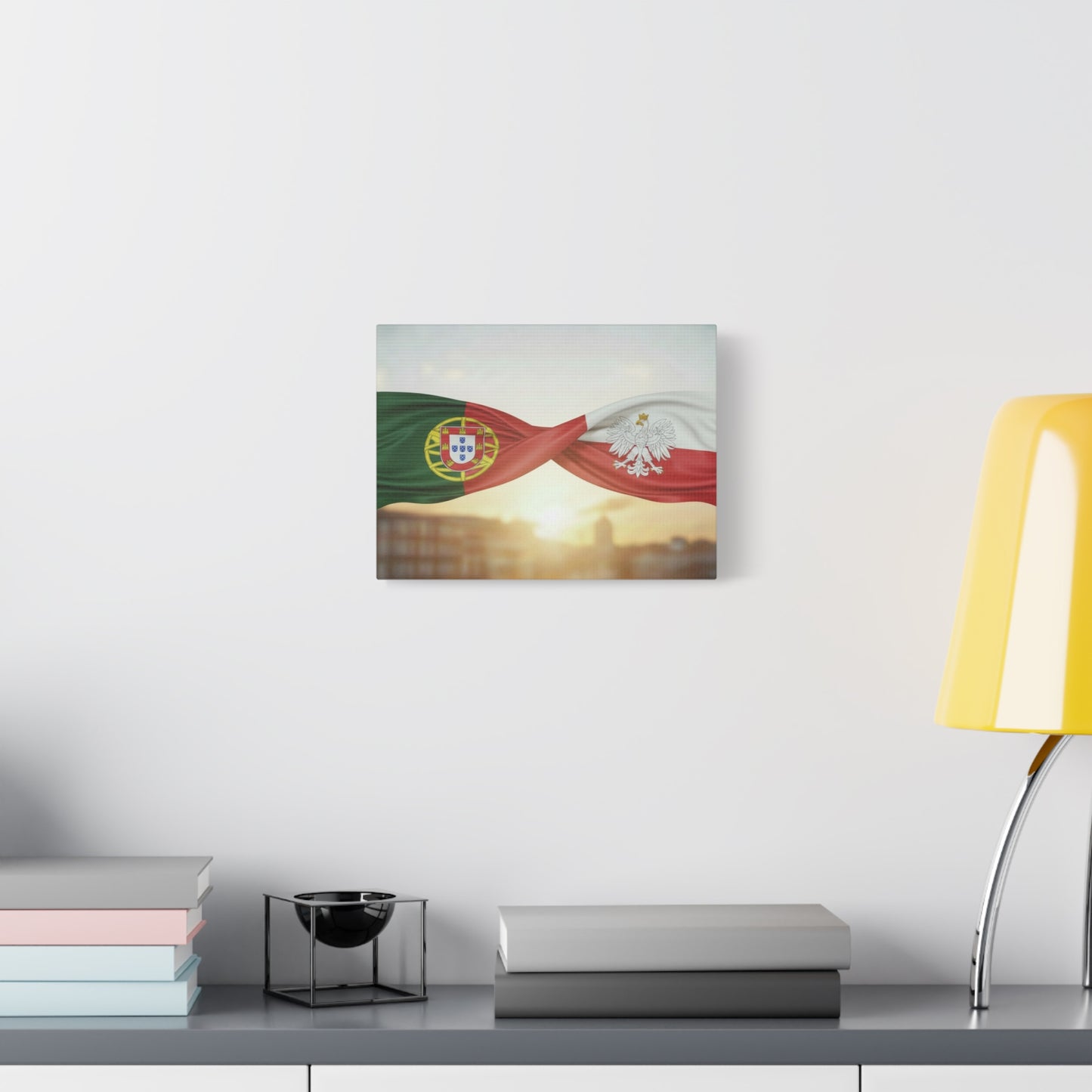 Portugal & Poland Flags Canvas Wall Art — Dual-Nation Sunset Matte Canvas