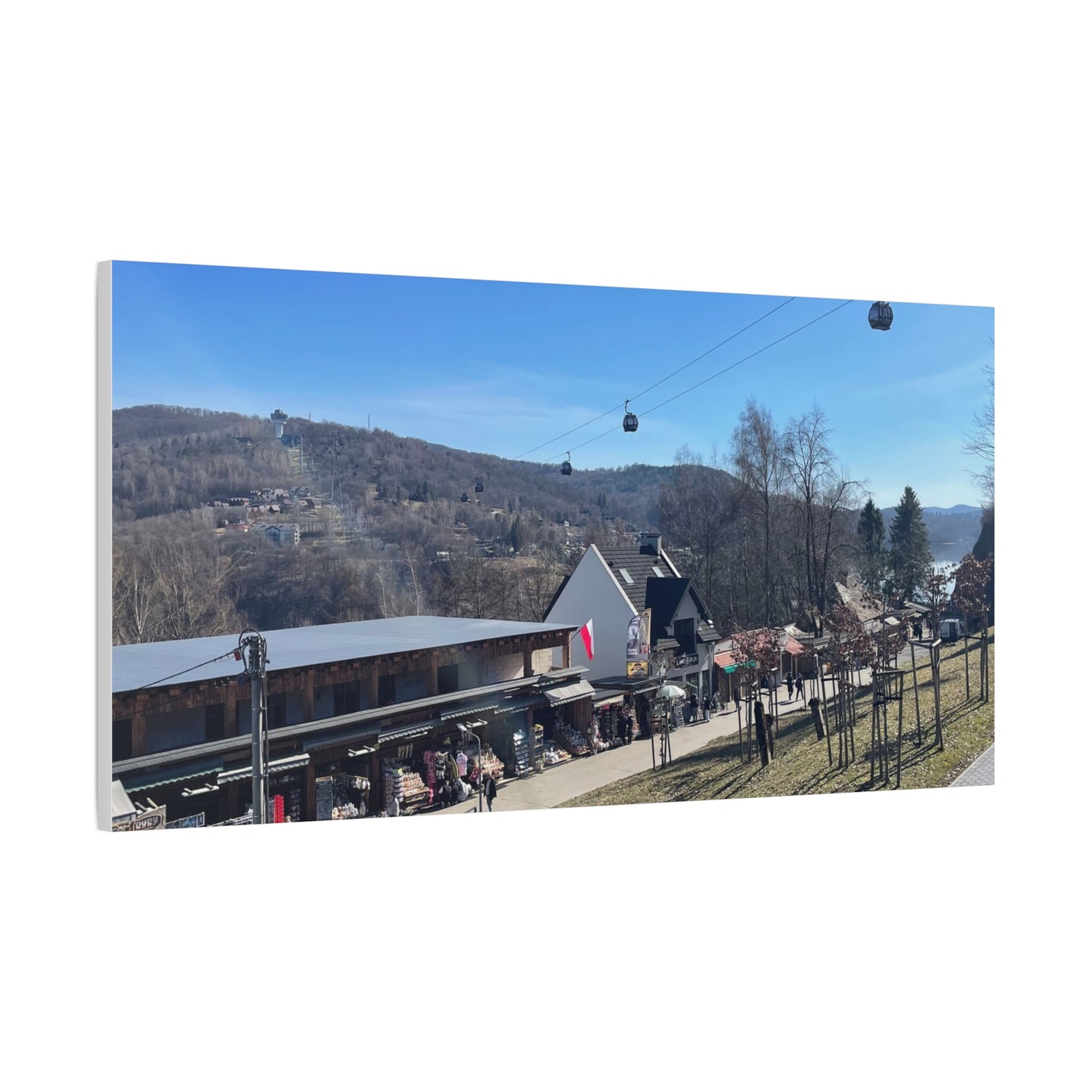 Resort Gondola Matte Canvas Wall Art — Mountain Village Landscape Print