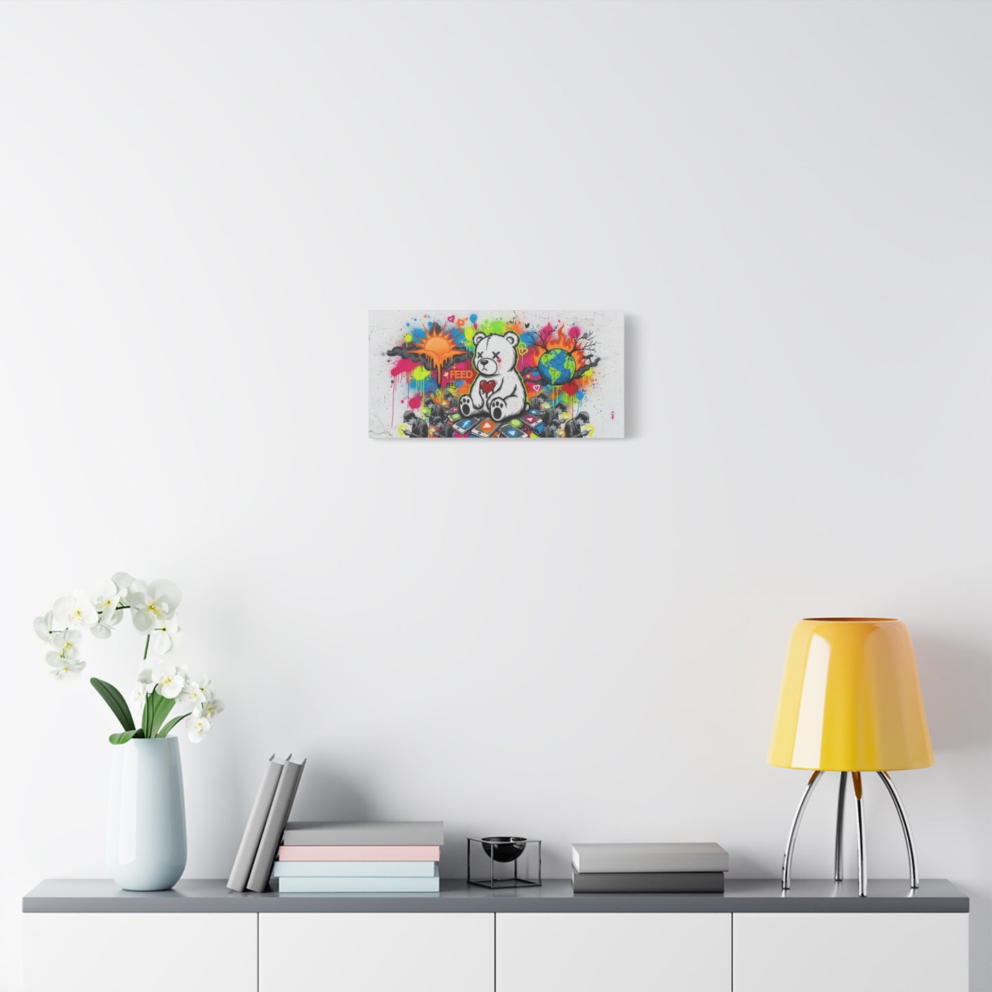 Graffiti Teddy Bear Matte Canvas Wall Art — Colourful Urban Pop Street Art Print