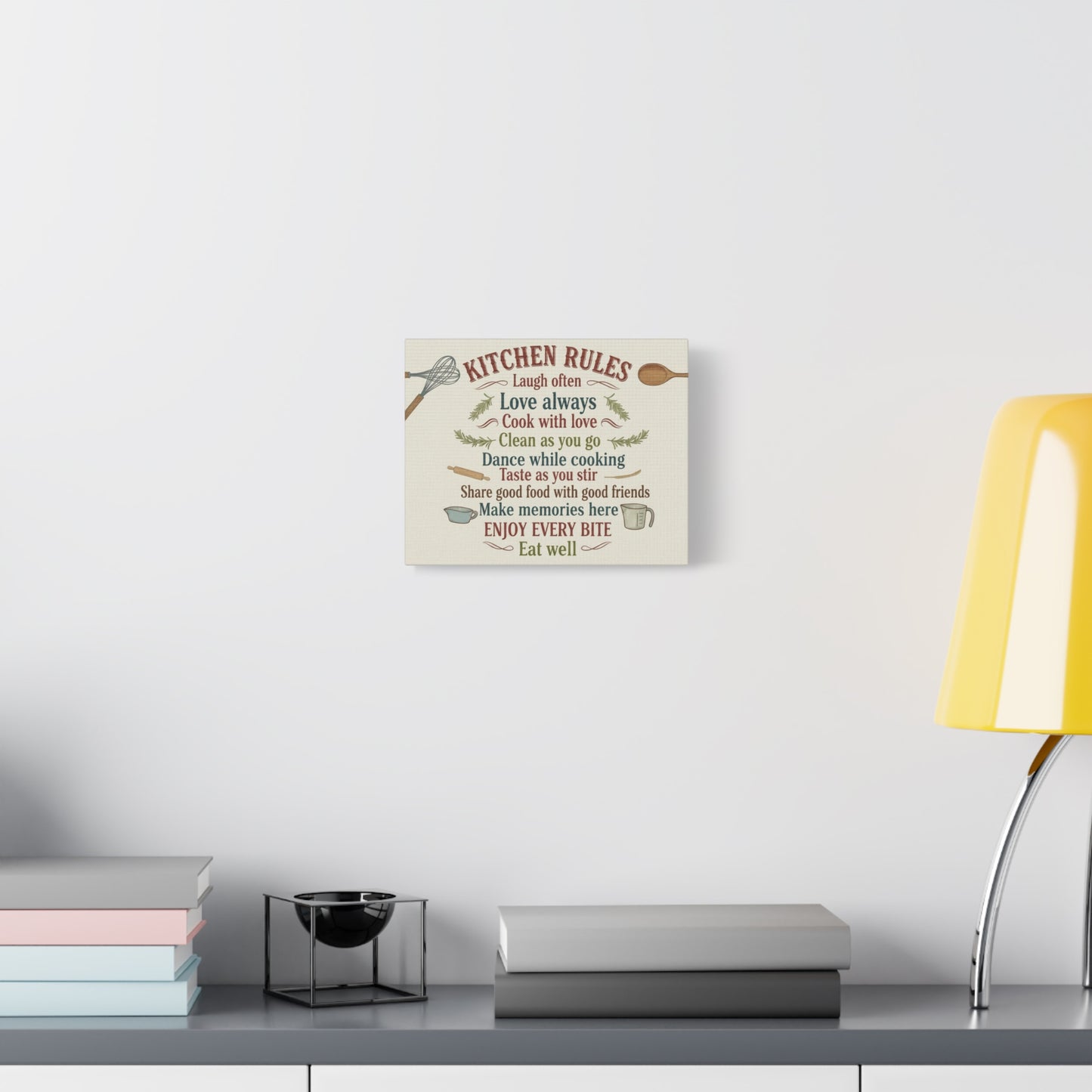 Kitchen Rules Canvas Wall Art — "Cook with Love" Inspirational Kitchen Sign