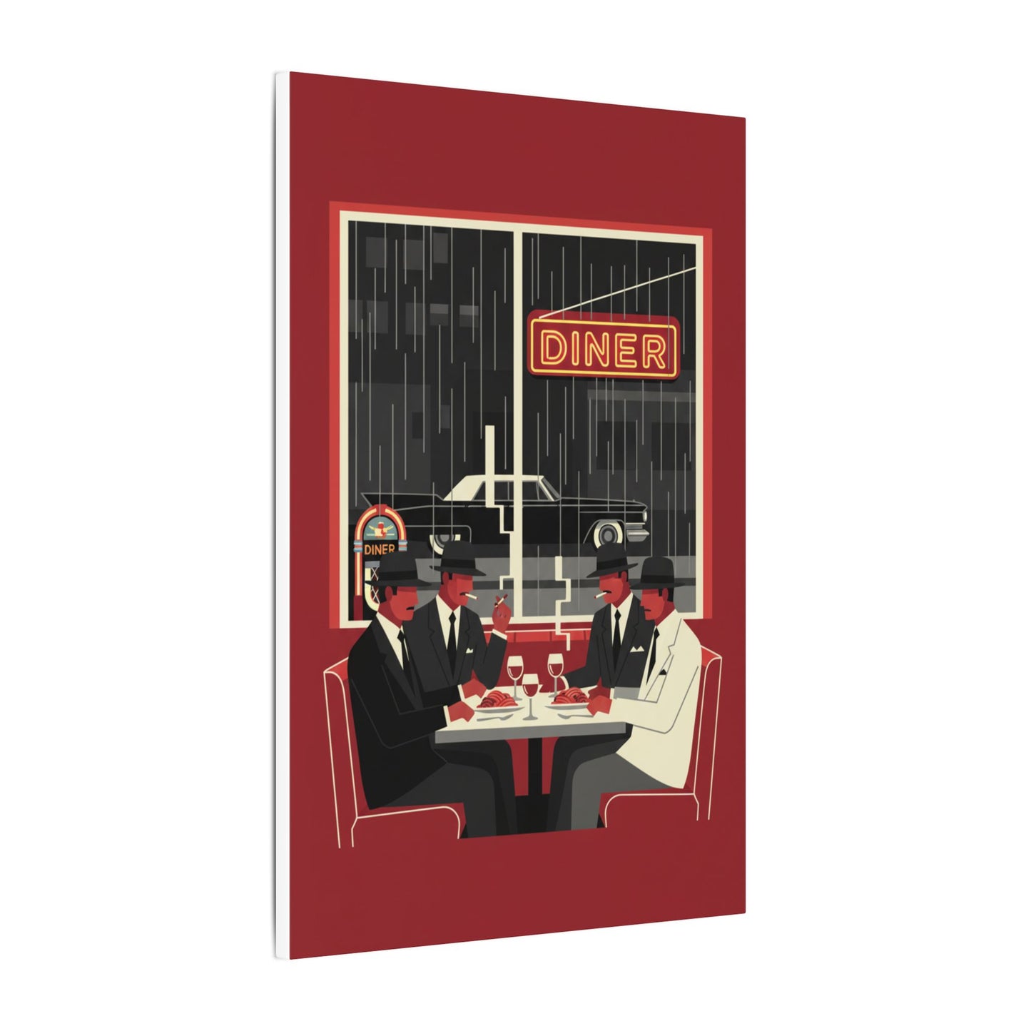 Retro Diner Canvas Print Vintage Rainy Night Illustration